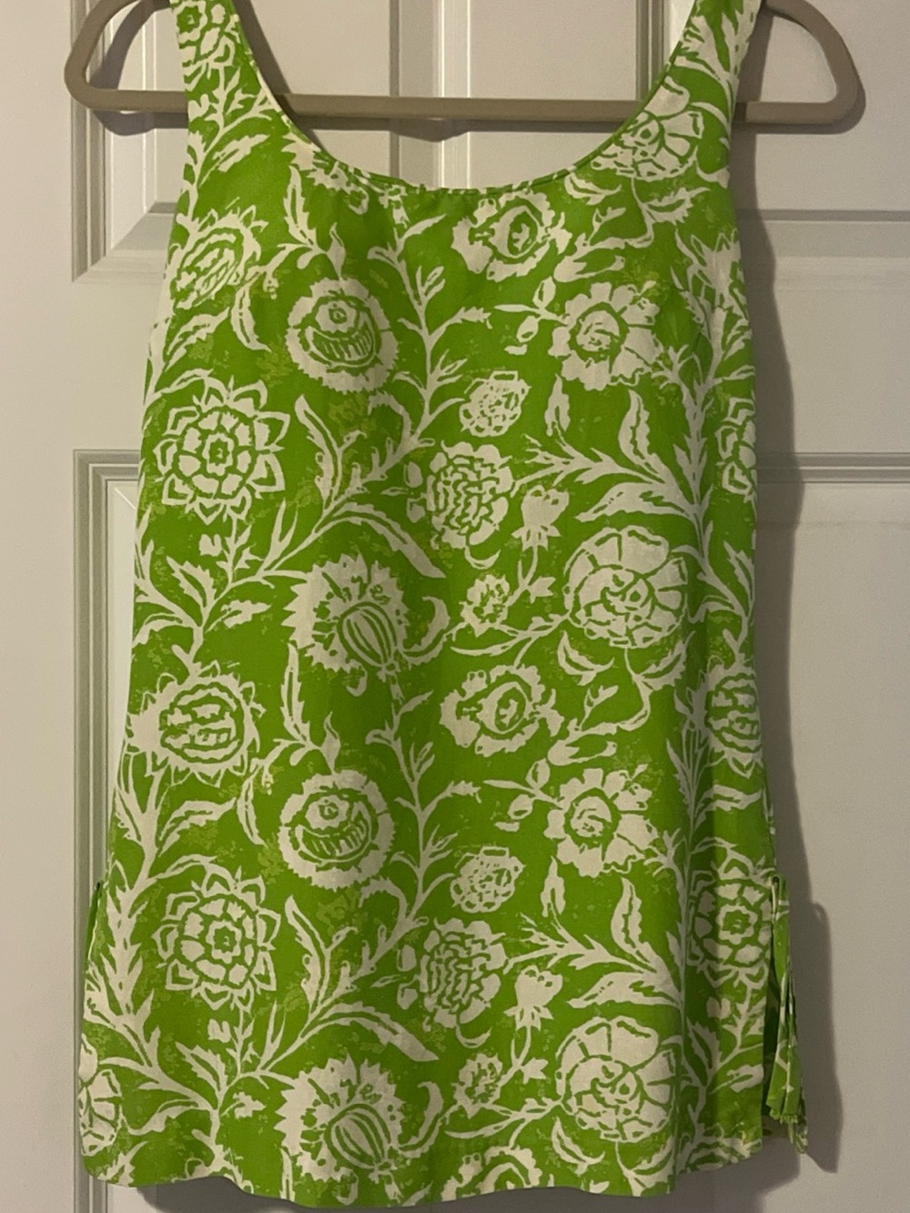 Bright Green and White Floral Vintage 1960s Hollywood  Swim Coverup Tank